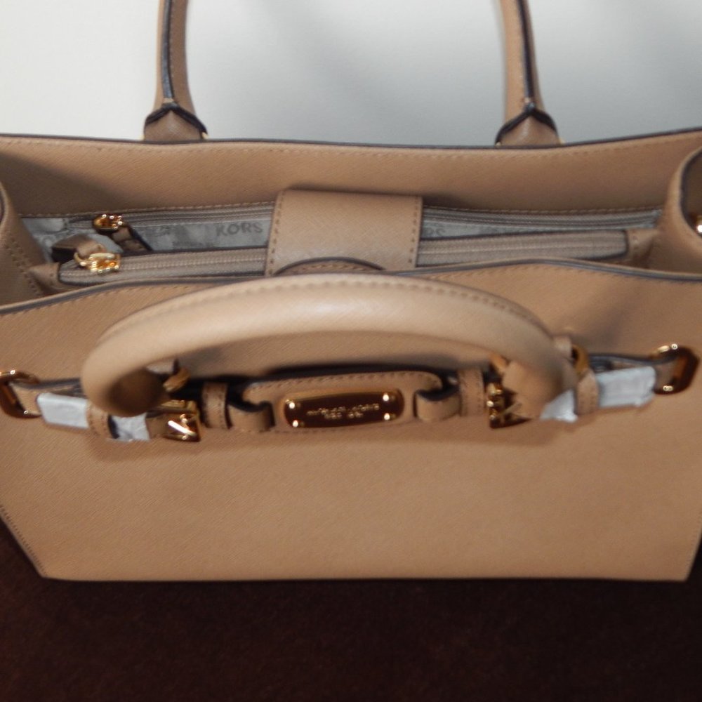 NWT MICHAEL KORS HAMILTON LEATHER EW KHAKI CHAIN SATCHEL CROSSBODY HANDBAG - Picture 6 of 8